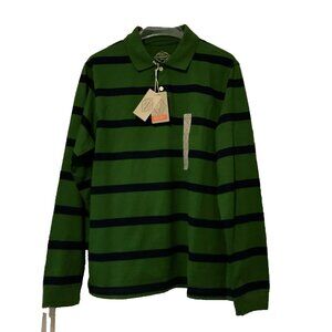 NEW St. John's Bay Green & Navy Legacy Sueded Jersey Polo Rugby Shirt Men's M
